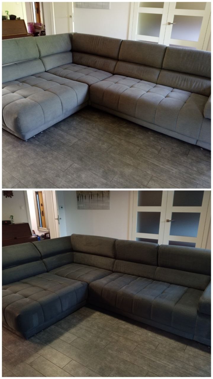 Czyszczenie dużego narożnika z szarej tapicerki